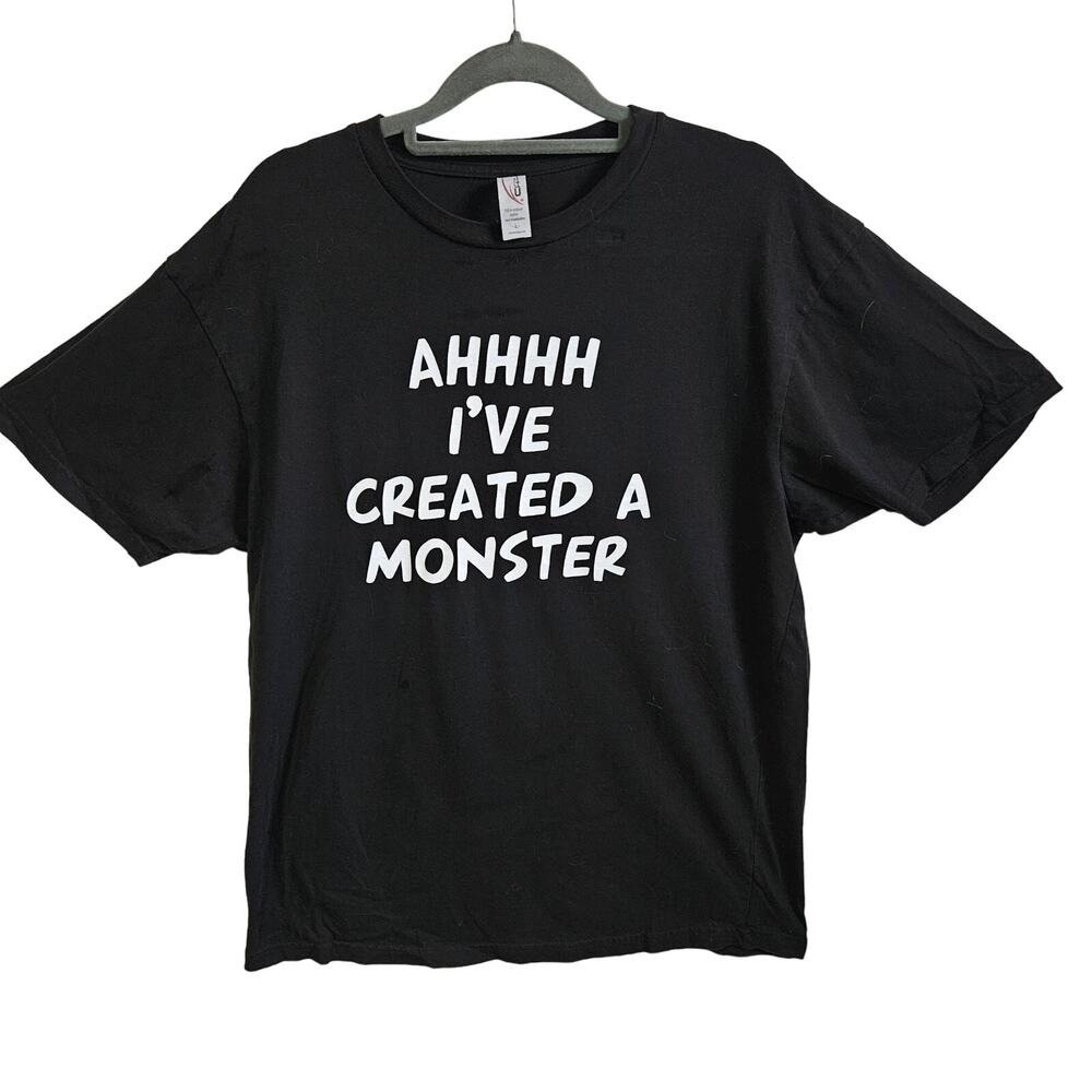 Cotton Heritage L I Created A Monster Graphic Tee Black 100% Cotton Halloween